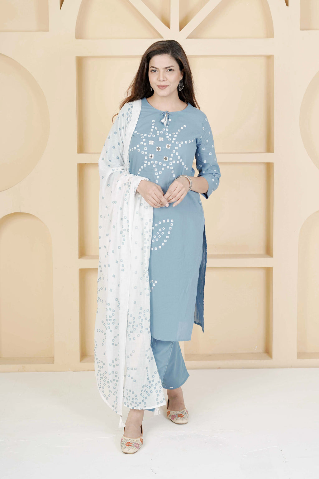 BARBEEE Embroidered, Floral Print, Printed Kurta, Salwar & Dupatta Set - Zuri (Blue)
