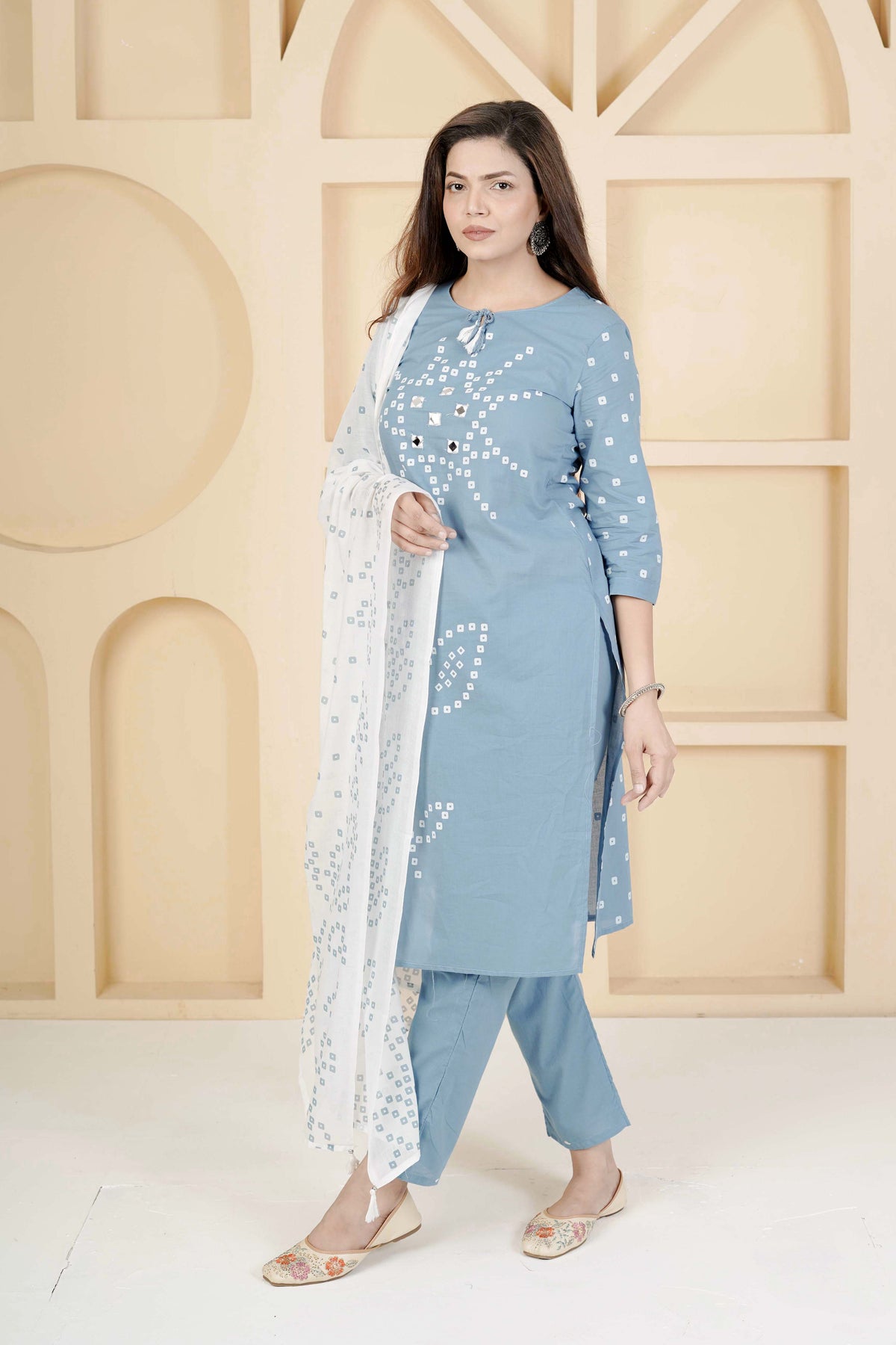 BARBEEE Embroidered, Floral Print, Printed Kurta, Salwar & Dupatta Set - Zuri (Blue)
