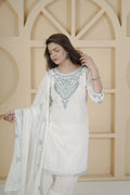 BARBEEE Embroidered Kurta, Patiala & Dupatta Set - Hema (White)