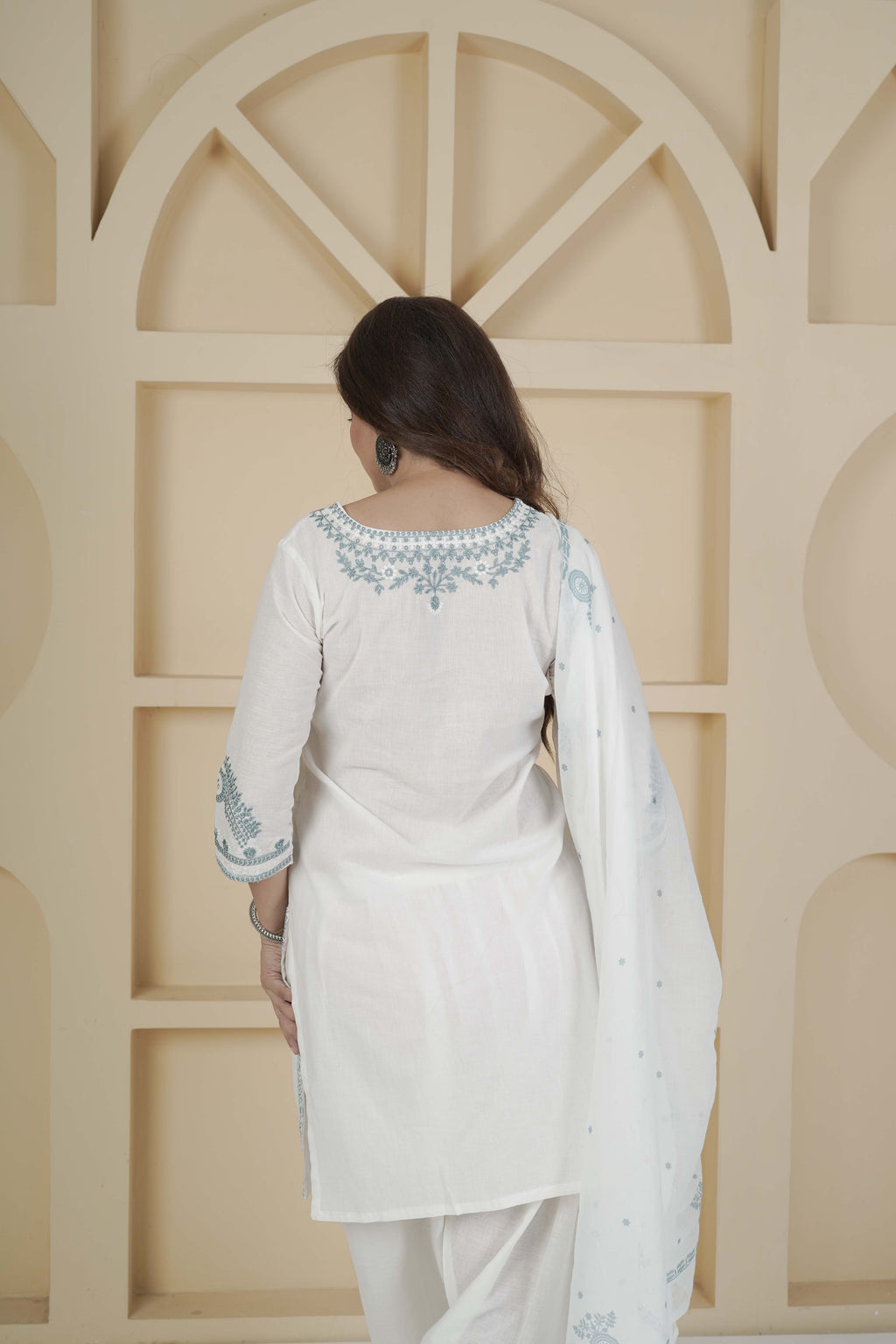BARBEEE Embroidered Kurta, Patiala & Dupatta Set - Hema (White)