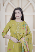 BARBEEE Floral Print, Embroidered Kurta, Trouser/Pant & Dupatta Set - Garima (Green)