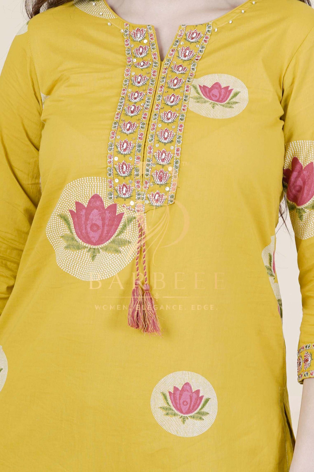 BARBEEE Embroidered, Floral Print Kurta, Trouser/Pant & Dupatta Set - Preeti (Mustard)