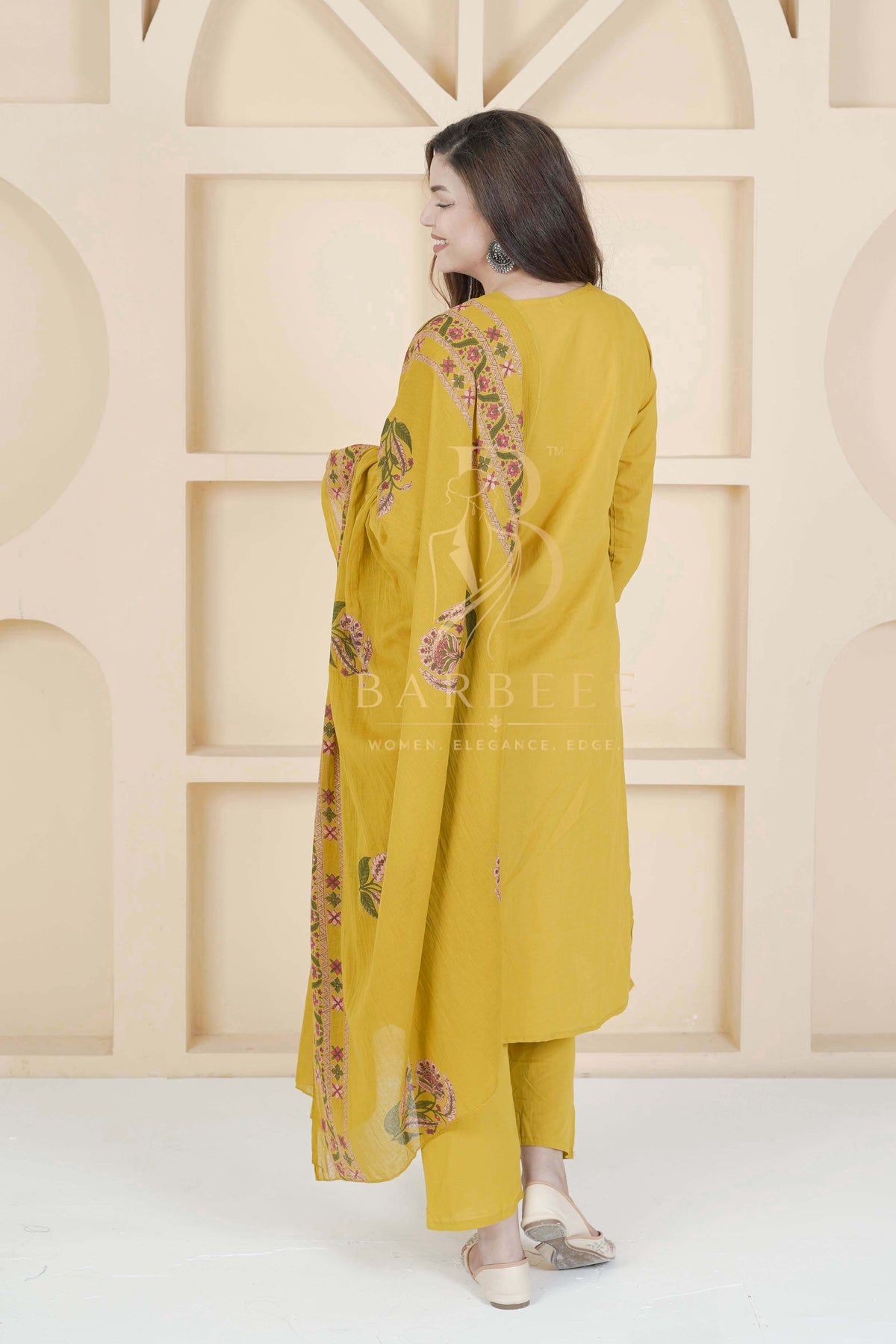 BARBEEE Embroidered Kurta, Trouser/Pant & Dupatta Set - Gia (Mustard)