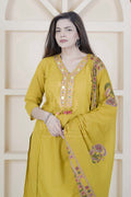 BARBEEE Embroidered Kurta, Trouser/Pant & Dupatta Set - Gia (Mustard)
