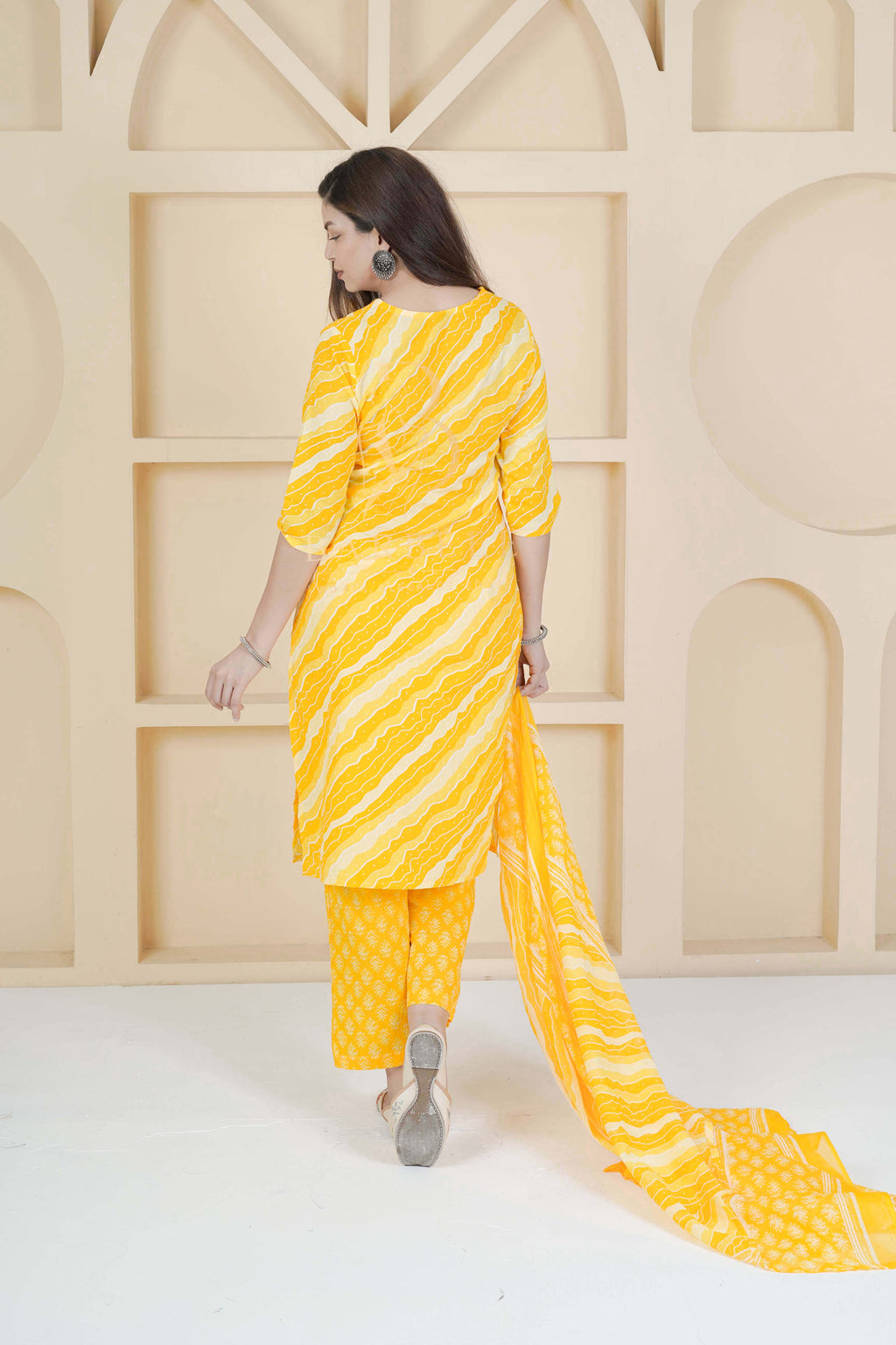 BARBEEE Embroidered, Floral Print Kurta, Trouser/Pant & Dupatta Set - Aarvi (Yellow)