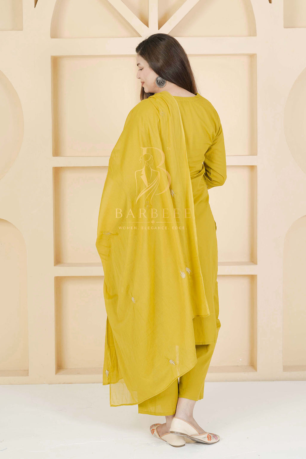 BARBEEE Embroidered Kurta, Trouser/Pant & Dupatta Set - Janhavi (Mustard)