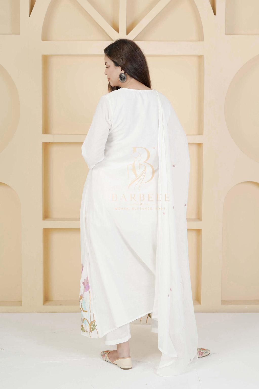 BARBEEE Floral Print, Embroidered, Printed Kurta, Trouser/Pant & Dupatta Set - Hiral (White)