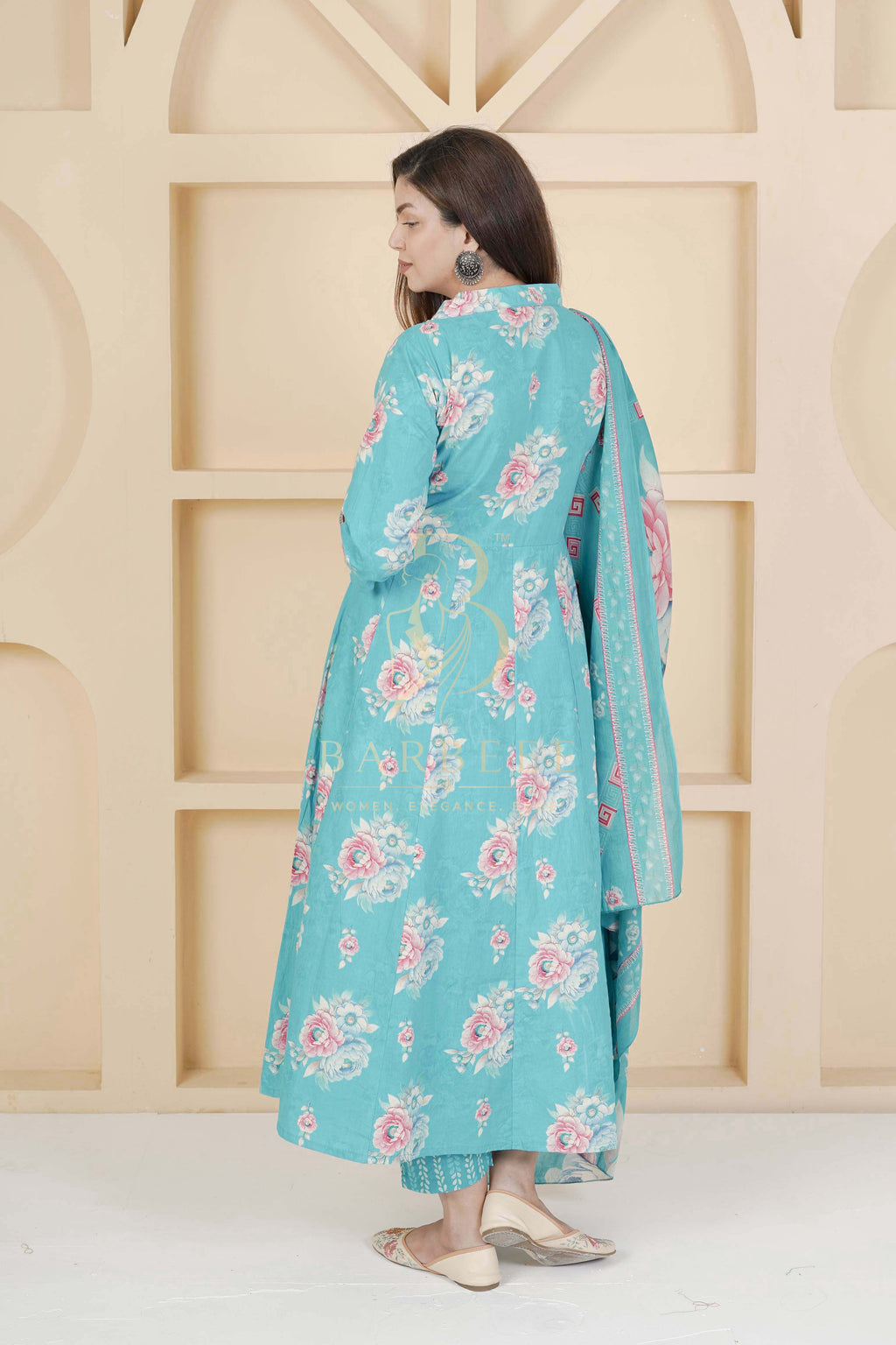 BARBEEE Embroidered, Embellished, Floral Print Kurta, Trouser/Pant & Dupatta Set - Avani (Blue)