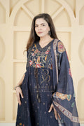 BARBEEE Embellished, Embroidered, Floral Print Kurta, Trouser/Pant & Dupatta Set - Vedika (Navy Blue)