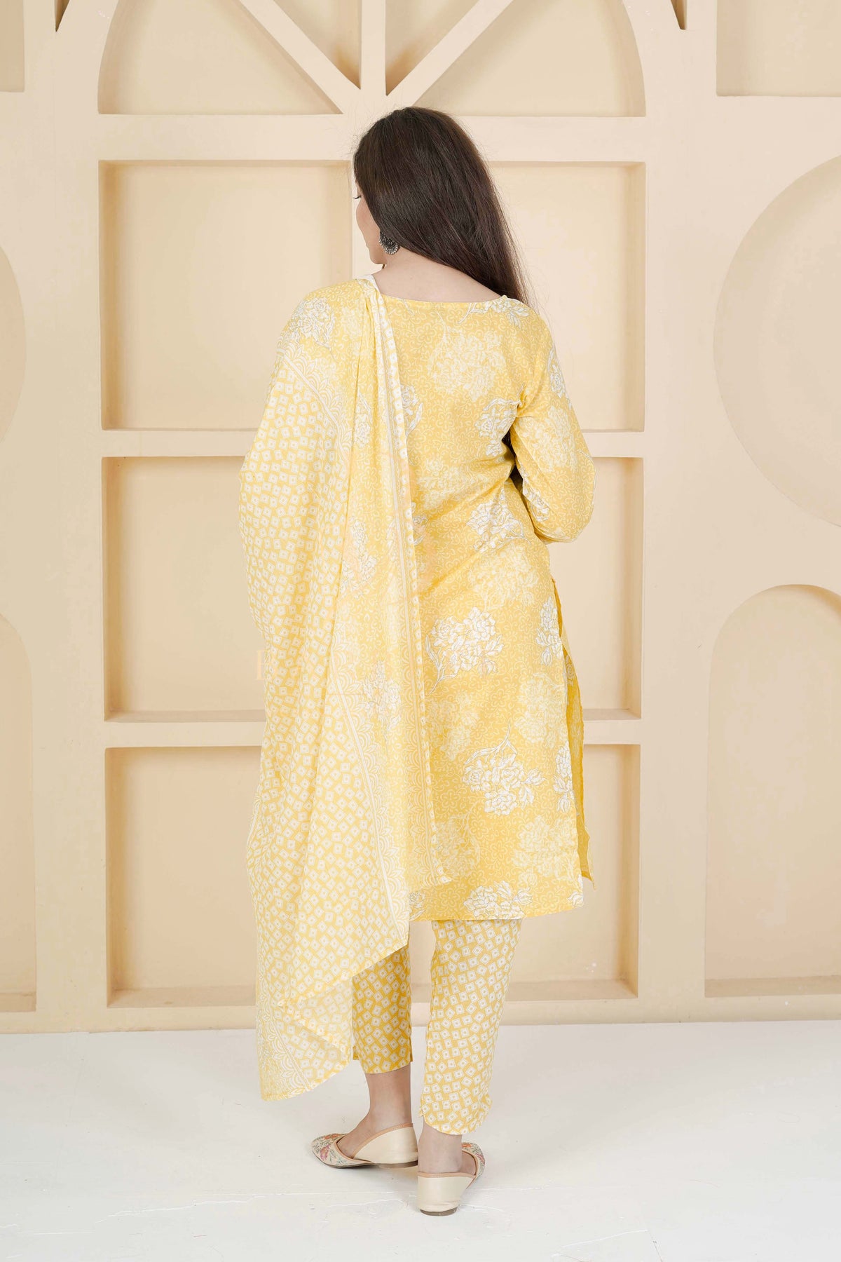 BARBEEE Embroidered, Floral Print Kurta, Trouser/Pant & Dupatta Set - Kuhu (Yellow)