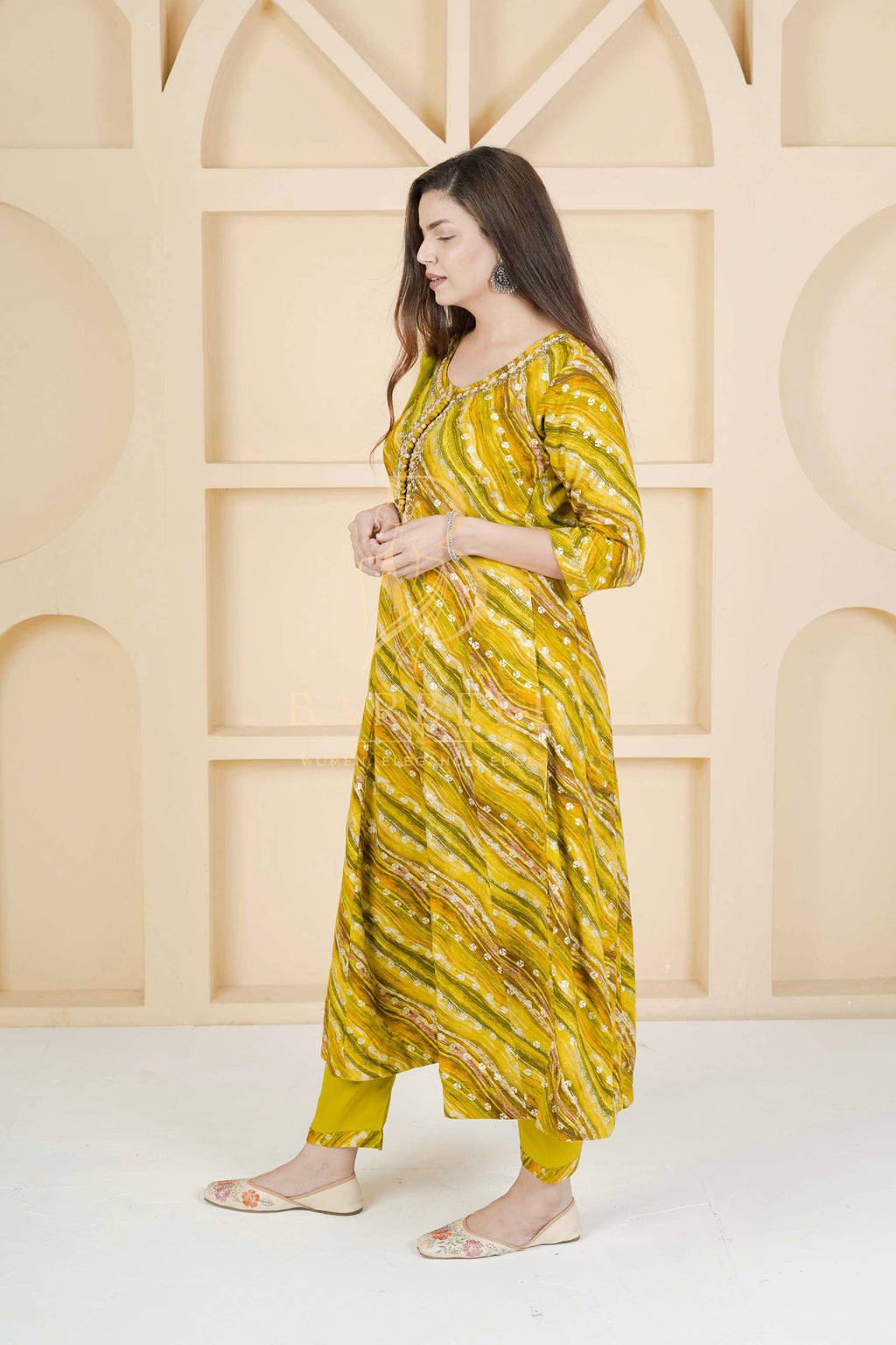 BARBEEE Embroidered, Floral Print Kurta, Trouser/Pant & Dupatta Set - Smita (Yellow)