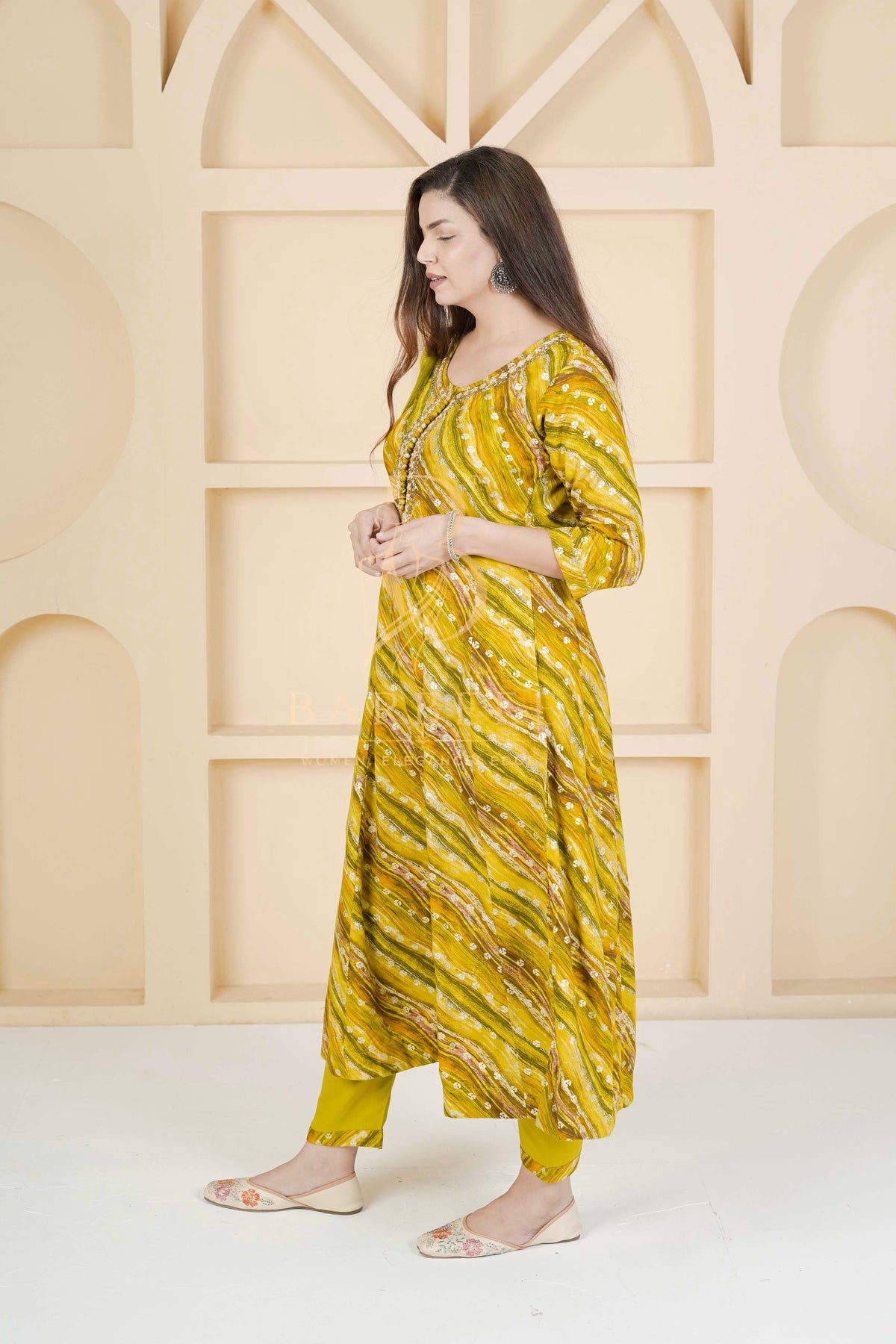 BARBEEE Embroidered, Floral Print Kurta, Trouser/Pant & Dupatta Set - Smita (Yellow)