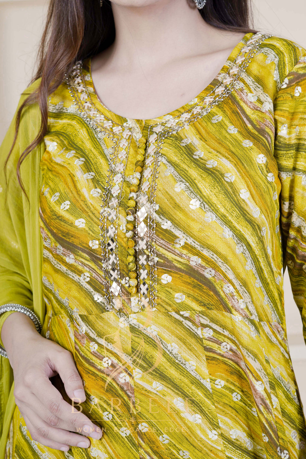 BARBEEE Embroidered, Floral Print Kurta, Trouser/Pant & Dupatta Set - Smita (Yellow)