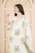 BARBEEE Embroidered, Embellished, Floral Print Kurta, Trouser/Pant & Dupatta Set - Siya (Off White)