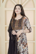 BARBEEE Embroidered, Embellished, Floral Print Kurta, Trouser/Pant & Dupatta Set - Kyra (Black)